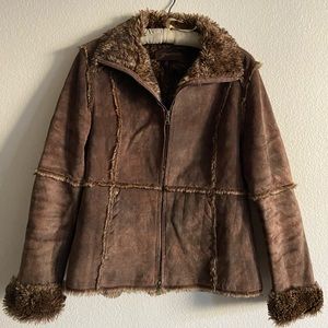 Fur and Suede Jacket, Vintage Guess, Size Large